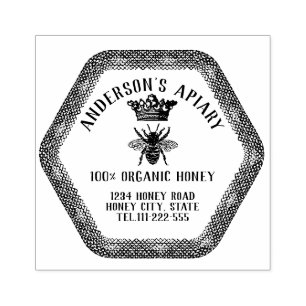 Vintage honey queen bee apiary honey jar labellin rubber stamp