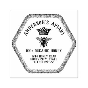 Vintage honey queen bee apiary honey jar labellin rubber stamp