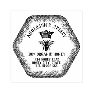 Vintage honey queen bee apiary honey jar labellin rubber stamp