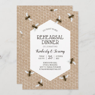 Vintage Honeybee Burlap Rehearsal Dinner Invitation