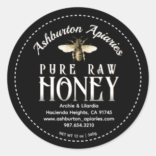 Vintage Honeybee Classy Black Pure Raw Honey Classic Round Sticker