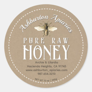 Vintage Honeybee Classy Kraft Pure Raw Honey Classic Round Sticker