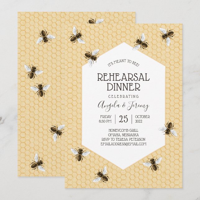 Vintage Honeybee Rehearsal Dinner Invitation (Front/Back)