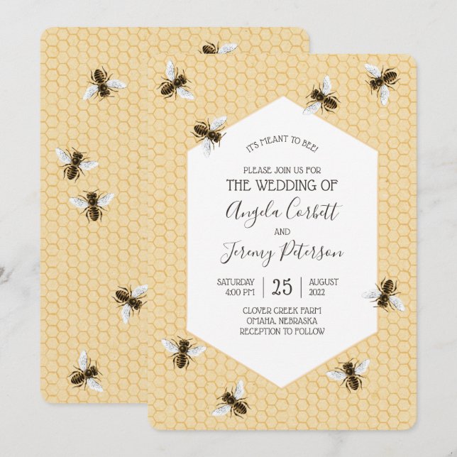 Vintage Honeybee Wedding Invitation (Front/Back)