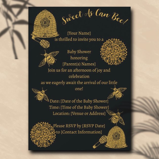 Vintage Honeycomb Bee Black Baby Shower  Invitation (Creator Uploaded)