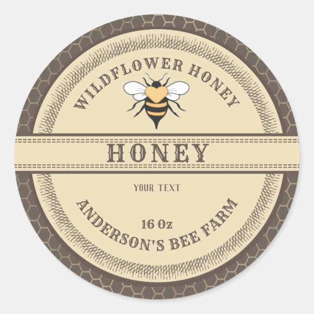 Vintage honeycomb bee honey jar label  (Front)
