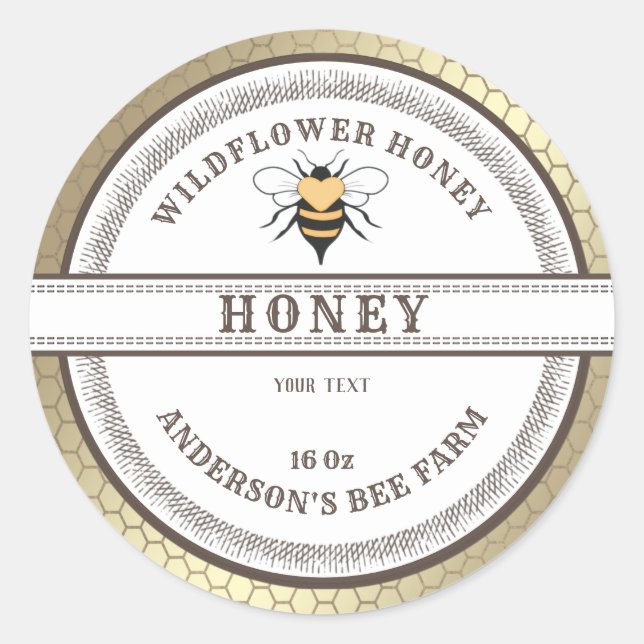 Vintage honeycomb bee honey jar label  (Front)