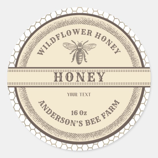 Vintage honeycomb bee honey jar label  (Front)