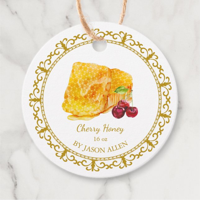 Vintage Honeycomb Cherry Infused Honey Hang Tag (Front)