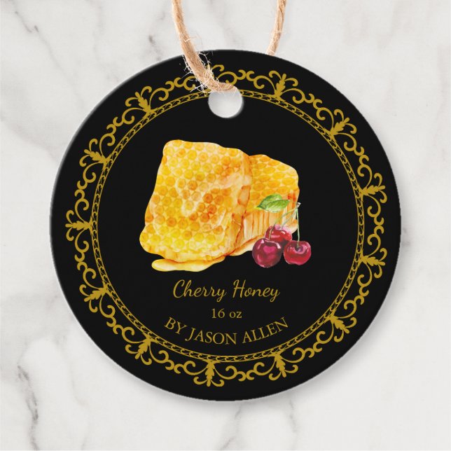 Vintage Honeycomb Cherry Infused Honey Hang Tag (Front)