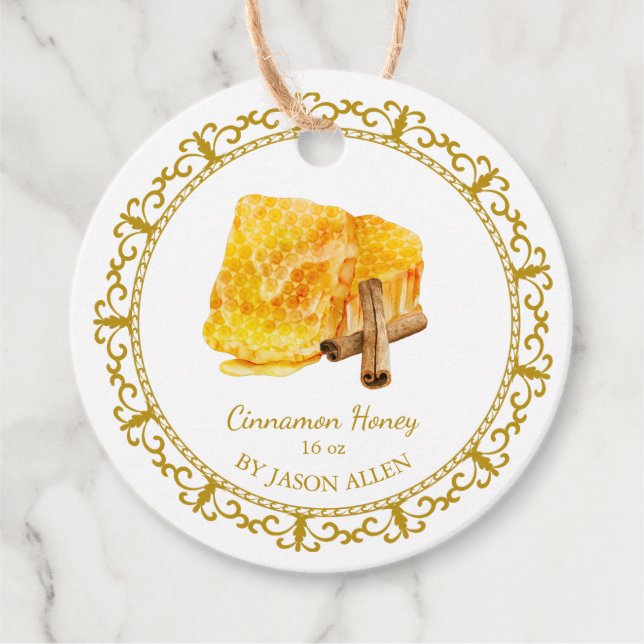 Vintage Honeycomb Cinnamon Infused Honey Hang Tag (Front)