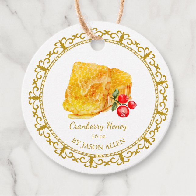 Vintage Honeycomb Cranberry Infused Honey Hang Tag (Front)