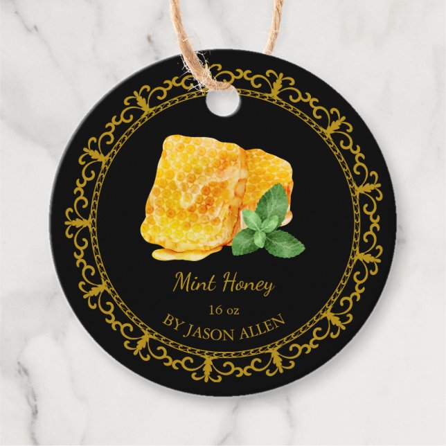 Vintage Honeycomb Mint Infused Honey Hang Tag (Front)