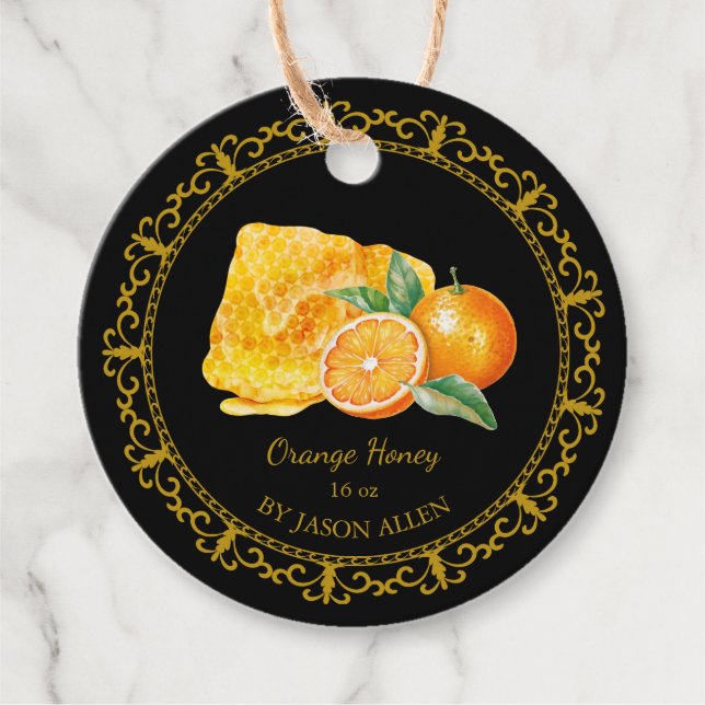 Vintage Honeycomb Orange Infused Honey Hang Tag (Front)
