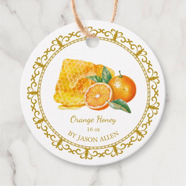 Vintage Honeycomb Orange Infused Honey Hang Tag (Front)
