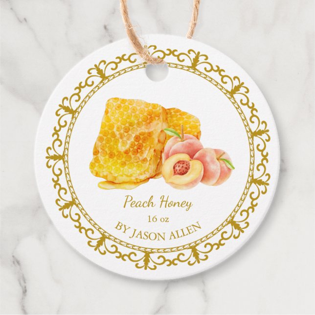 Vintage Honeycomb Peach Infused Honey Hang Tag (Front)