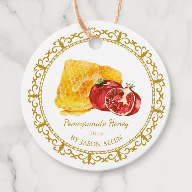 Vintage Honeycomb Pomegranate Honey Hang Tag (Front)