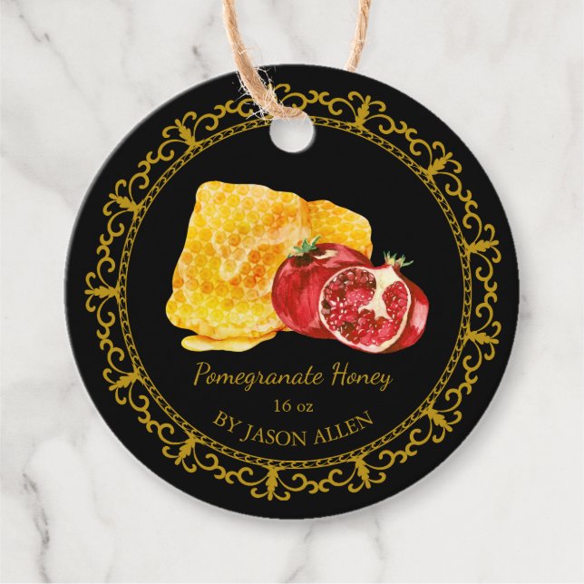Vintage Honeycomb Pomegranate Honey Hang Tag (Front)
