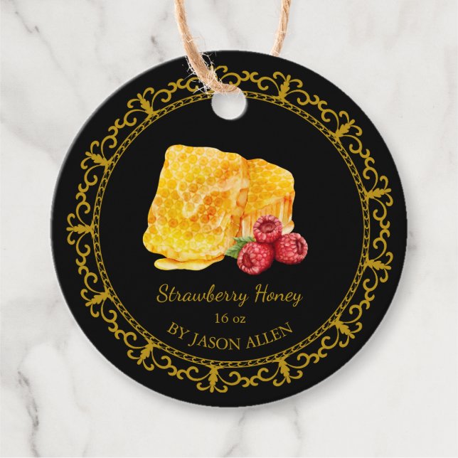 Vintage Honeycomb Raspberry Honey Hang Tag (Front)