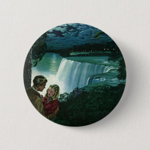 Vintage Honeymoon Love, Newlyweds at Niagara Falls 6 Cm Round Badge