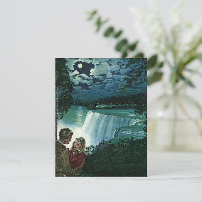 Vintage Honeymoon Love, Newlyweds at Niagara Falls Announcement (Standing Front)