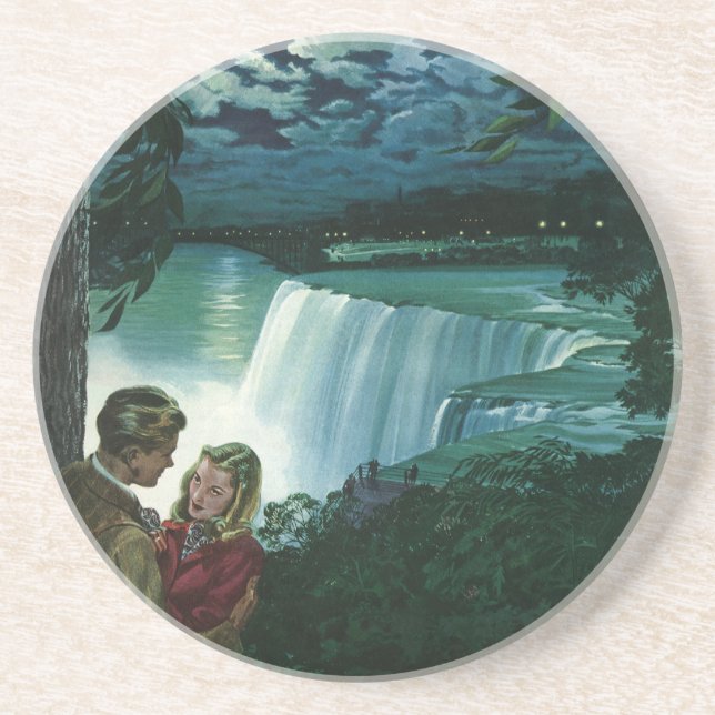 Vintage Honeymoon Love, Newlyweds at Niagara Falls Coaster (Front)