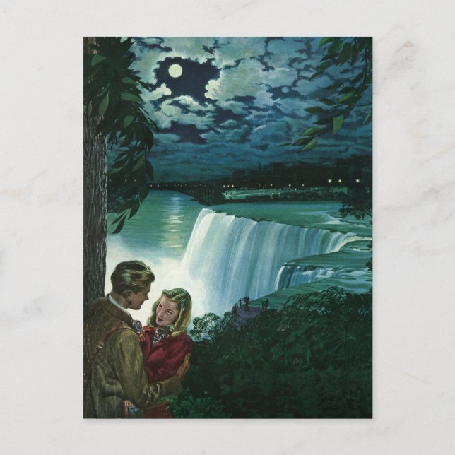 Vintage Honeymoon Love, Newlyweds at Niagara Falls Postcard (Front)