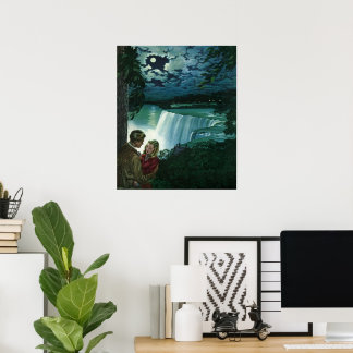 Vintage Honeymoon Love, Newlyweds at Niagara Falls Poster