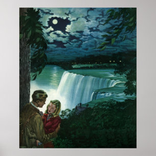 Vintage Honeymoon Love, Newlyweds at Niagara Falls Poster