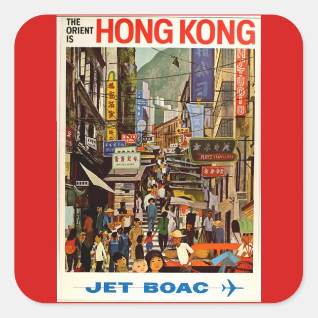 Vintage Hong Kong Airline Travel Advertisement Square Sticker (Front)