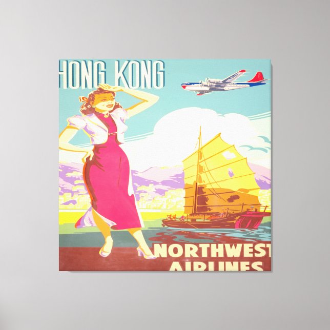 Vintage Hong Kong – Northwest Airlines  Canvas Print (Front)