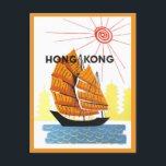 Vintage Hong Kong Travel Poster Postcard<br><div class="desc">This postcard is a reproduction of a vintage travel poster for Hong Kong in China.</div>