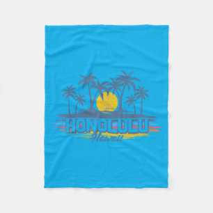 Vintage Honolulu Hawaii Beach Retro Sunset Fleece Blanket
