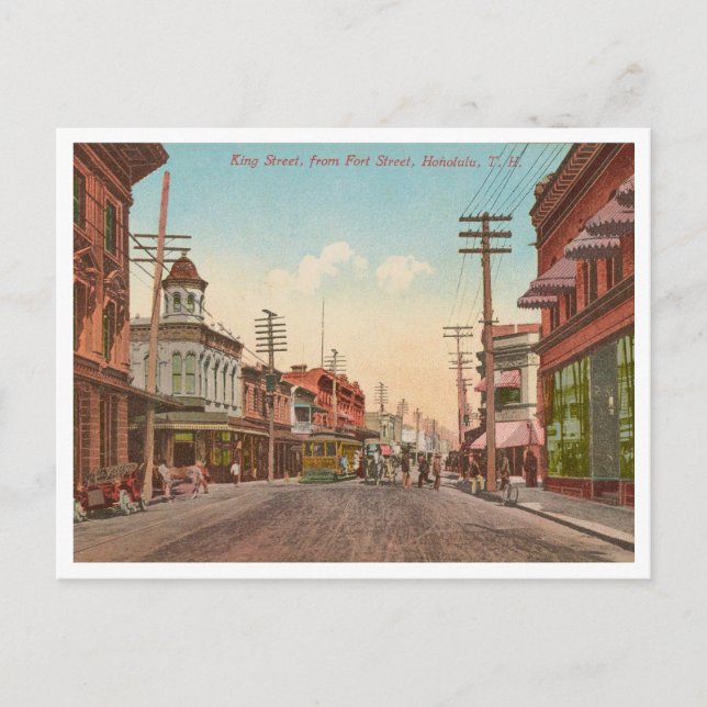 Vintage Honolulu Hawaii King Street Postcard (Front)