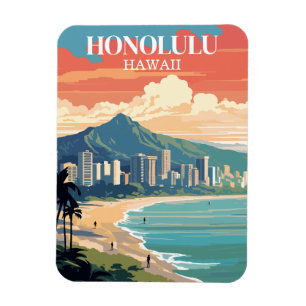 Vintage Honolulu Hawaii Travel Souvenir Magnet