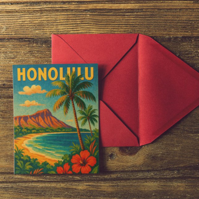 Vintage  Honolulu Oahu Hawaii  Beach Hawaii Travel Postcard (Tropical vintage honolulu travel postcard)