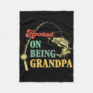 Vintage Hooked On Being Grandpa Father's Day Fishi Fleece Blanket