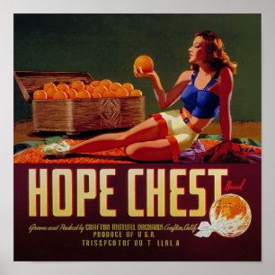 Vintage Hope Chest Brand Oranges Fruit Label Poster
