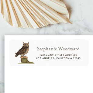 Vintage Horned Owl Brown Text Return Address