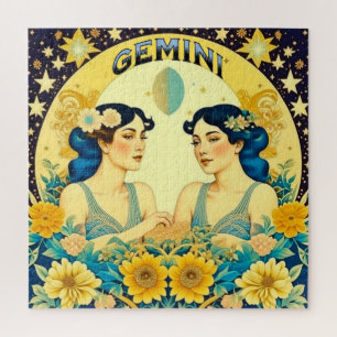 Vintage Horoscope Sign Gemini Twins Celestial Jigsaw Puzzle