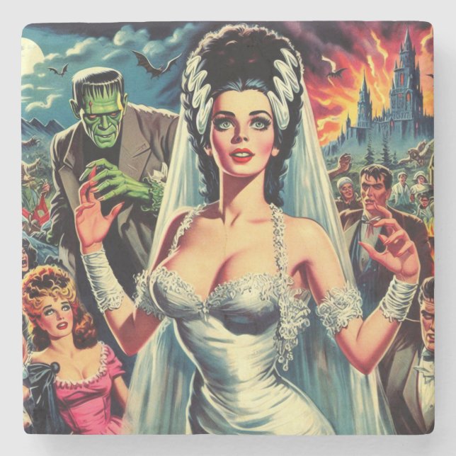 Vintage Horror Bride Stone Coaster (Front)