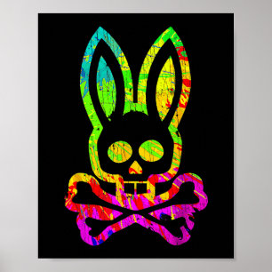 Vintage Horror Bunny Rabbit Face Tie Dye Happy Eas Poster
