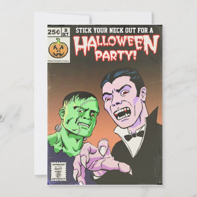 Vintage Horror Comic Halloween Party Invitation (Front)