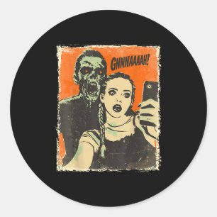 Vintage Horror Comic Zombie Selfie Creepy Cute Hal Classic Round Sticker