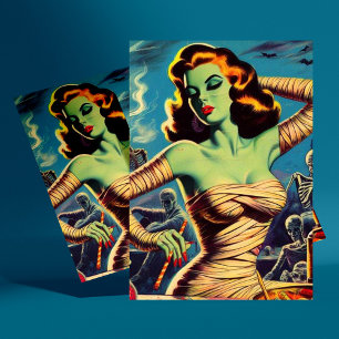 Vintage Horror Mummy Girl Postcard