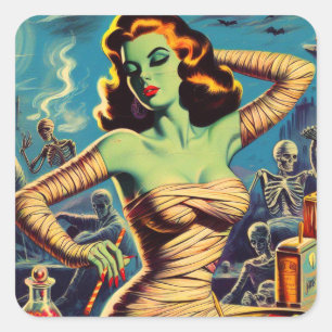 Vintage Horror Mummy Girl Square Sticker