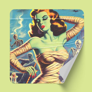 Vintage Horror Mummy Girl Square Sticker