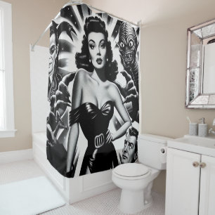 Vintage Horror Pin-up Shower Curtain