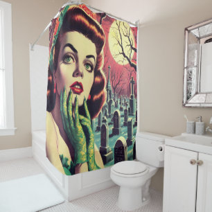 Vintage Horror Pin Up Shower Curtain