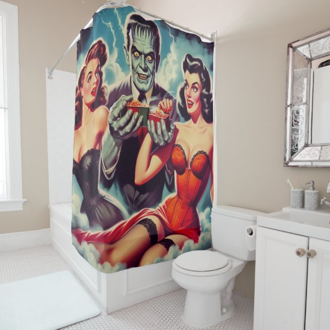 Vintage Horror Pin-ups Shower Curtain (In Situ)